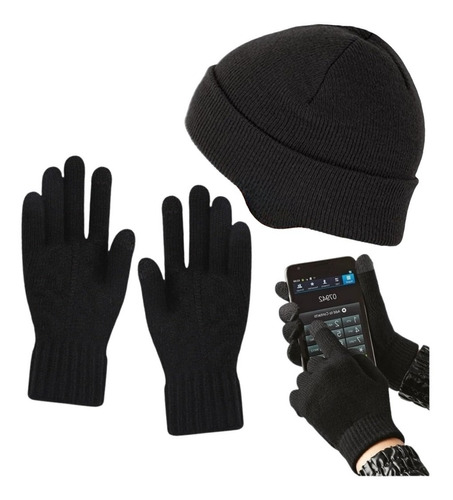 Luvas De Lã Touch Screen Celular + Touca Quentinha Inverno