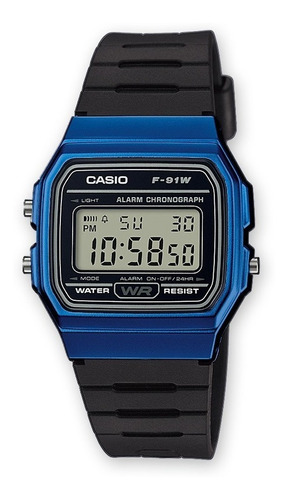 Reloj Casio F91wm-2a Unisex Lujoso Negro /azul 