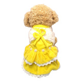 Vestido Perrita Gata Plush Terciopelo Amarillo Piel Y Perlas