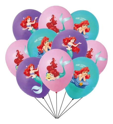 Pack X12 Globos Látex Decoración Cumpleaños Sirena Sirenita 