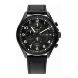 Reloj Tommy Hilfiger Para Hombre De Cuero 1792004 Ss Color De La Malla Negro Color Del Bisel Negro Color Del Fondo Negro