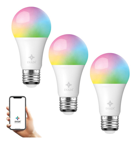 Kit 3x Lâmpada Smart Bulbo Led Wifi Inteligente Rgb C/ Ritmo