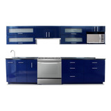 Cocina Integral Moderna Cataluña Izquierda Estufa 3.40m Azul