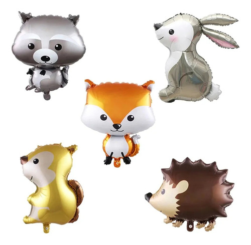 Pack 5 Globo Metalicos Animales Del Bosque Decoración 