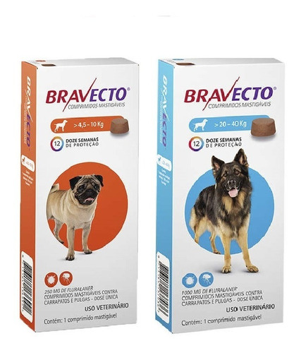 Bravecto (1) Unid De 4,5 A 10kg + (1) Unid De 20 A 40 Kg
