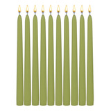 10 Velas Largas Verde Olivo 35cm Para Candelabro Aluzza