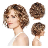 Cabello Corto Y Rizado Con Raya Lateral Para Mujer