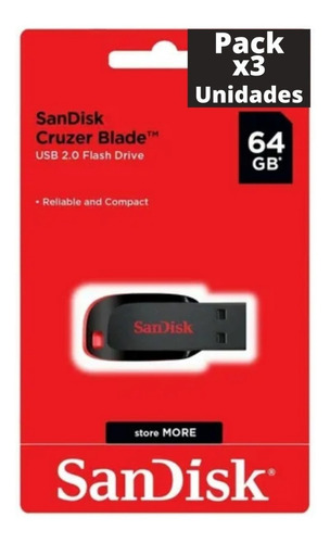 Pack X 3 Pendrive Sandisk 64 Gb Pen Usb Somos Mayoristas