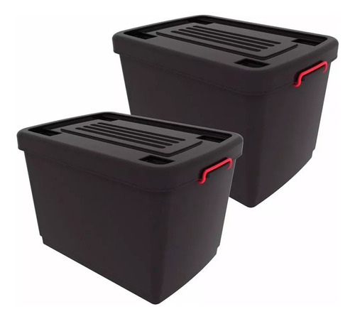 Kit De 2 Cajas Organizadoras De Plástico Con Ruedas De 95 L, Color Negro