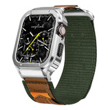 Malla De Nylon+funda Para Apple Watch 42/44mm L Verde