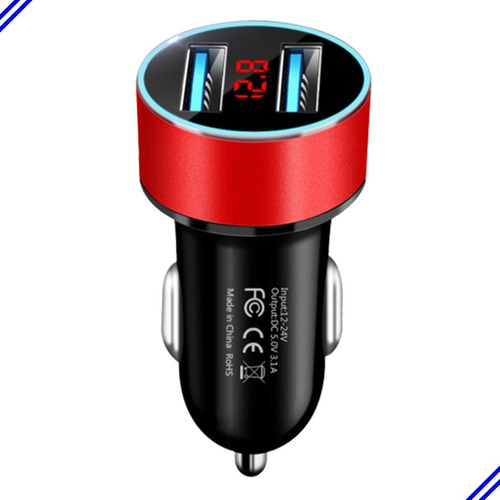 Carregador Celular Para Carro Turbo 2usb Com Voltímetro