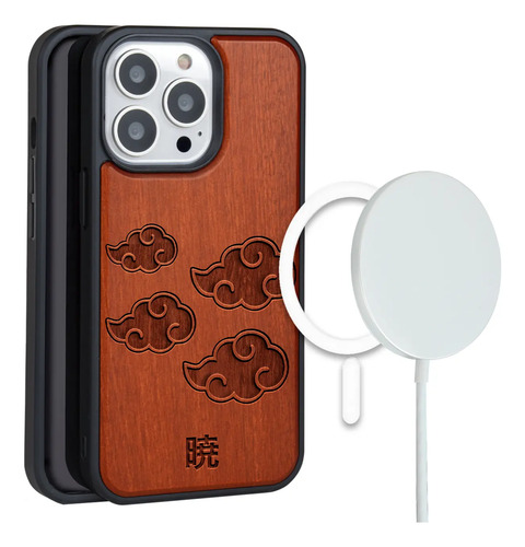 Funda Para iPhone Magsafe Nubes Akatsuki Naruto Madera Grabada Anime