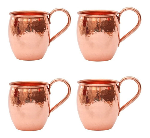 Kit 4 Canecas  De Cobre Puro Promoção Moscow Mule 300 Ml