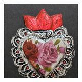 Corazón Mexicano De Aluminio Artesanía. Hecho A Mano. Rosas