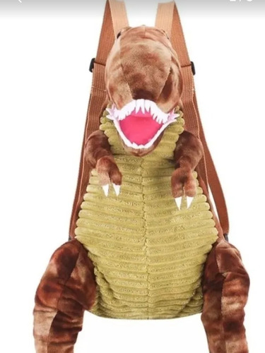 Mochila Dinosaurio T-rex Y Triceratops Peluche Verde Y Azul