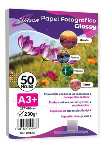 Papel Fotografico Glossy A3+ 230 G 50h