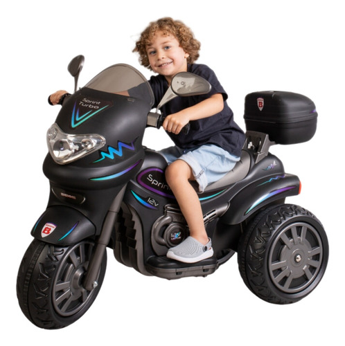 Moto Elétrica Infantil Preta Unissex Com Capacete 12v Biemme
