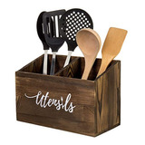 Organizador De Utensilios De Cocina De Madera Maciza Quemada