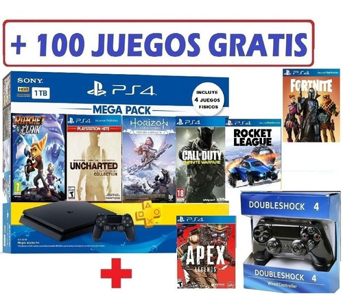 Play 4 1 Tera  2 Controles + 100 Juegos Gratis + Garantia
