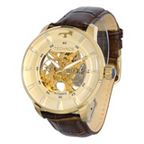 Relógio Technos Masculino Automático Esqueleto Aço Original Cor Da Correia Marrom Cor Do Bisel Dourado Cor Do Fundo Dourado