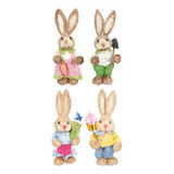 4x Conejo De Pascua De Paja Decoración Estatuas De