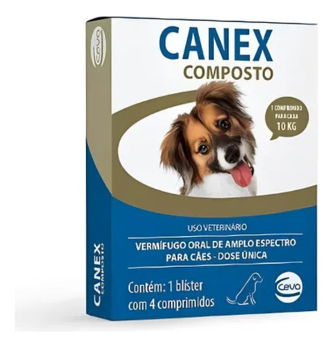 Vermífugo Canex Composto Dose Única Ceva - 4 Comprimido