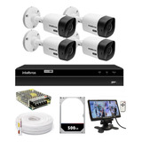 Kit Cftv Dvr Intelbras+4 Câmeras Ir Hd 1 Mp+ Monitor+brinde