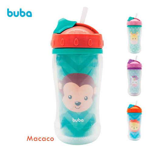 Copo Garrafa Infantil Garrafinha Buba Canudo Silicone 320ml