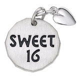 Sweet 16 Tag With Heart Charm, Charms For Bracelets And Neck