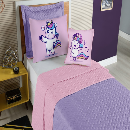 Colcha Roupa Cama Edredom Solteiro 5 Pç Matelado Lilou Stich