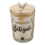 5 Lembrancinha Batizado Vela Aromatica 70g Organza Terço