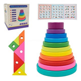 Juego 2 En 1 Apilable Tangrama Madera Torre Niños Montessori