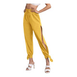 Pantalón Amarillo Con Abertura Verano Playa Vacaciones