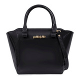 Bolsa Tote Petite Jolie Pj3939 Design Lisa De J-lástic  Preta Com Alça De Ombro Preta Alças De Cor Preto E Ferragens Metal