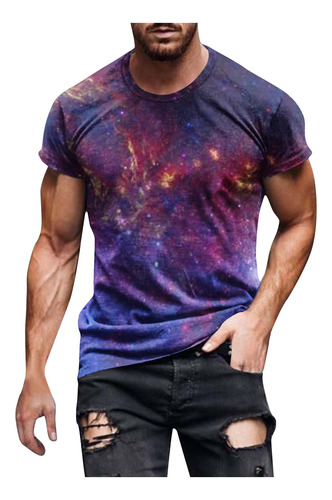 Camiseta Casual Con Estampado Suave De Cielo Para Hombre, Ca