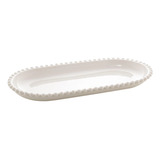 Travessa Porcelana Oval Beads Branco 24x12x3cm -bon Gourmet