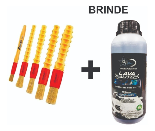 Kit De Pinceis Detalhamento Roma 5 Un. + Brinde Lava Auto 1l