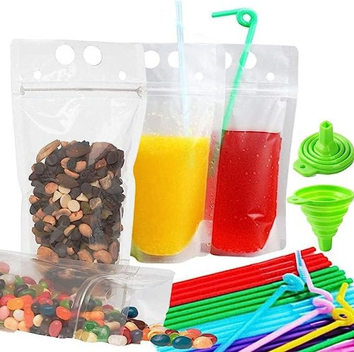 100 Bolsas Selladas Para Bebidas Y Pajitas, Bolsas De Asas