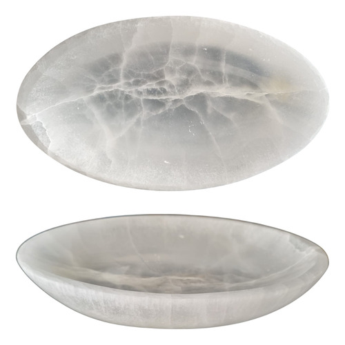 Tigela Oval  Pedra Cristal Selenita Natural Marrocos 23x4cm