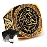 Combo Anillo Illuminati Oro Pirámide Mason Acero Inoxidable