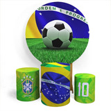 Kit Painel Decorativo + 3 Capas Cilindro Tema Futebol Tecido