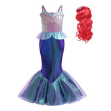 Vestido De Sirenita Ariel Para Niñas Disfraz De Princesa Con Peluca Fiesta De Cumpleaños Halloween