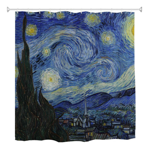 Cortina De Ducha Whihve Van Gogh Con Diseño De Luna Estrella