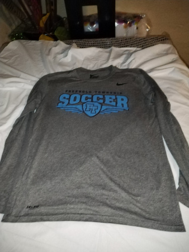 Playera Manga Larga Nike Talla Mediana Gris Con Azul