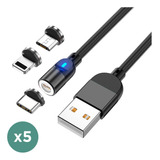 Kit X5 Cable Usb Magnético 3 En 1 Micro Usb Tipo C Lightning