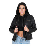 Campera Mujer Eco Cuero Capucha Desmontable Oldtown Polo