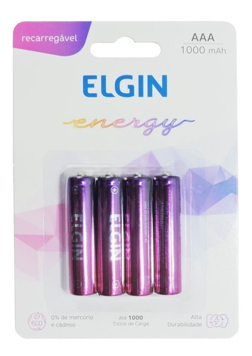 Pilha Recarregável Aaa-1000 Mah Elgin Energy Cartela C/4 Pç