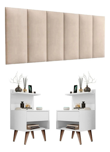 Kit 2 Mesinha Quarto E Cabeceira 1,60 Cama Suede Luxo Decor