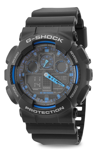 Relógio Casio Masculino G-shock Ga-100-1a2dr Nota Fiscal Cor Da Correia Preto Cor Do Bisel Preto Cor Do Fundo Azul