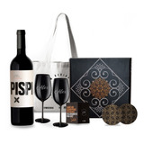 Box Vino Pispi Blend Tintas 2 Copas Negras Grabadas Estuche